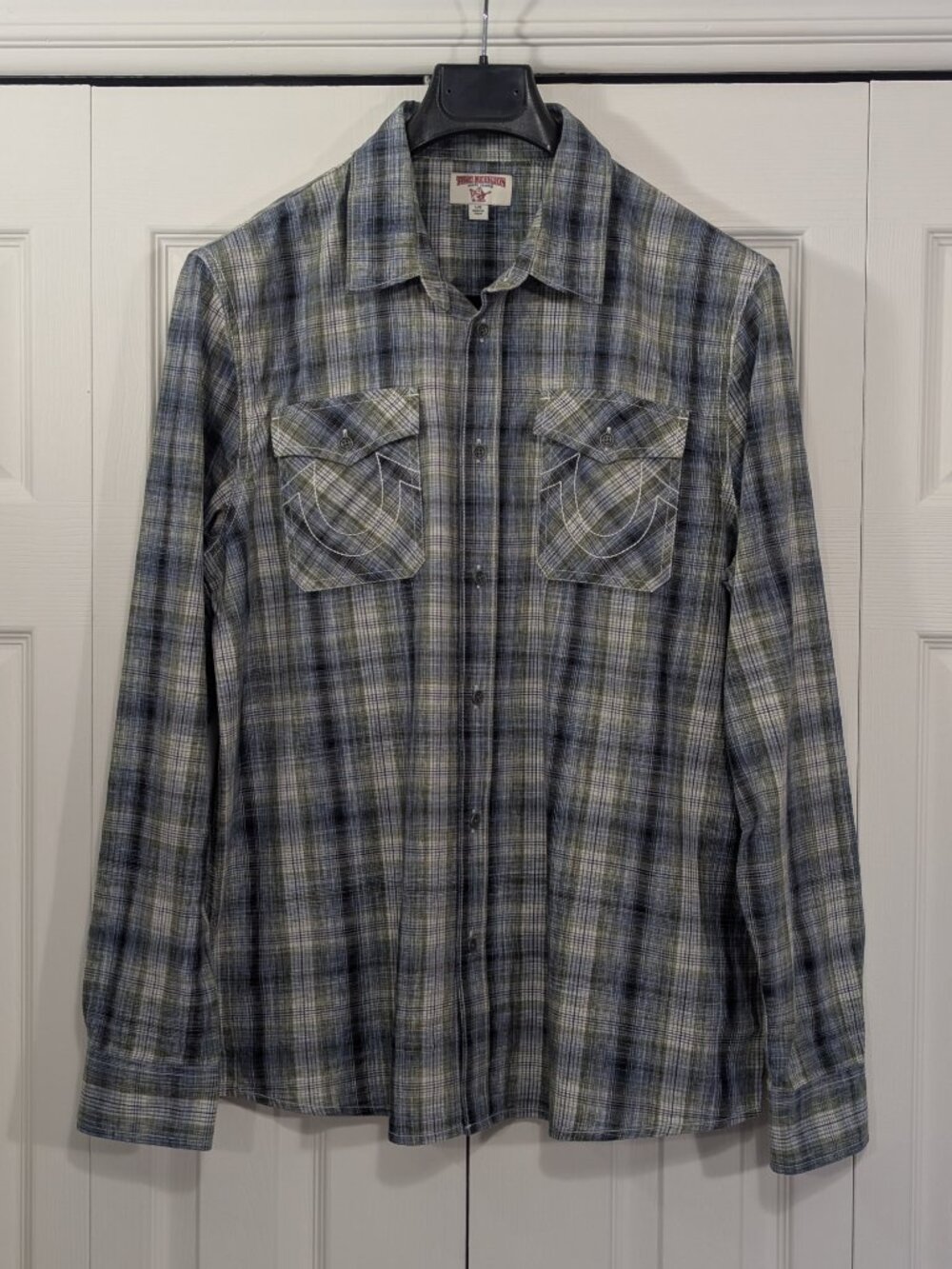 True Religion Men's Plaid Button-Up Shirt - Blue, green